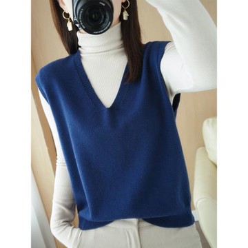 毛衣馬甲V領寬松外穿2023秋冬新無袖打底坎肩顯瘦背心羊絨針織衫