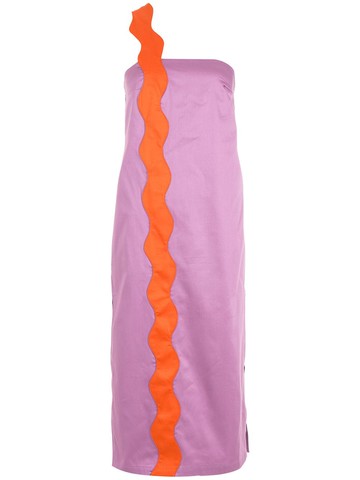 Adriana Degreas - scallop-strap midi dress - women - Spandex/Elastane/Cotton - G - Purple
