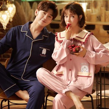 情侶睡衣春秋款女士純棉長袖套裝男士秋冬季大碼家居服2025年新款