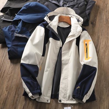 全天候戶外！防風防水！春季男士壓膠拉鏈撞色軟殼沖鋒衣夾克外套