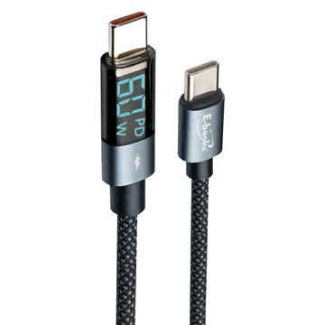 E-books XA52 鋁製 Type-C to C 數位顯示充電傳輸線 60W  1m  1條