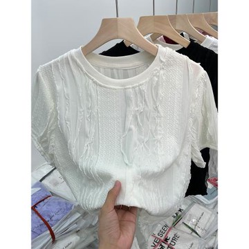 獨特法式別致時尚高檔洋氣短款不規則荷葉邊雪紡小衫短袖上衣女夏