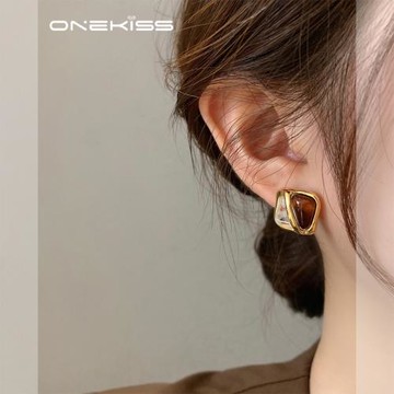 法式復古琥珀拼色耳環女2025新款爆款無耳洞耳夾輕奢小眾高級耳釘