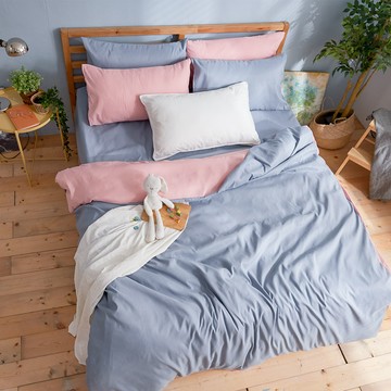 床包被套組-單人/雙人/加大/ 舒柔棉 / 愛麗絲藍床包+粉藍被套 台灣製