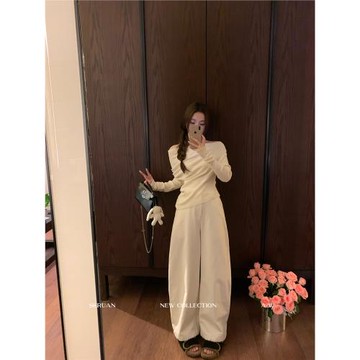 SSRUAN藏肉純棉水洗彎刀褲女休閑百搭慵懶寬松顯瘦香蕉褲女褲