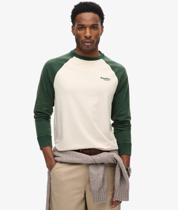 Superdry Men's Essential Logo Baseball Long Sleeve Top Green Size: L