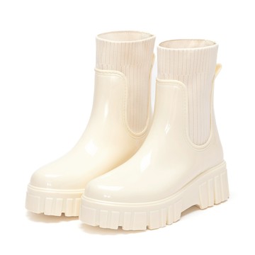 D+AF 潮人時尚．鋸齒底針織拼接短筒雨靴