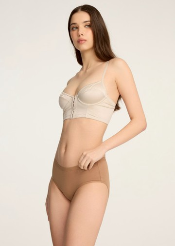 XXL 經典純色．緊帶高腰三角內褲(瑕土棕)