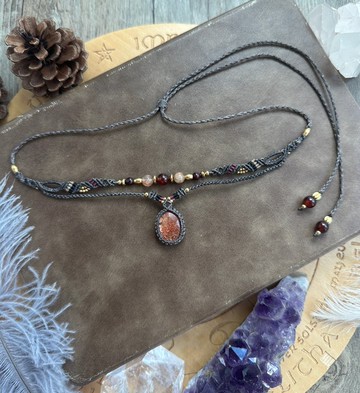 N1160 民族風 蠟線編織 太陽石 銅珠 choker 頸鏈 (可調長度)民族