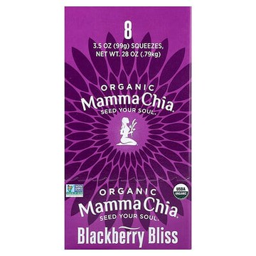 Mamma Chia, 有機奇亞籽吸吸樂®，活力零食，黑莓喜悅，8 袋裝，每袋 3.5 盎司（99 克）
