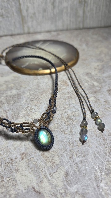 L159拉長石。南美蠟線編織項鍊