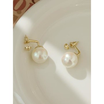 法式珍珠耳環輕奢高級感氣質后掛式耳釘女小眾設計感簡約銀針耳飾