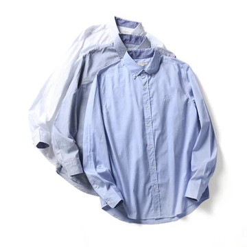 潮男襯衫春夏全棉牛津紡修身百搭休閑襯衣刺繡小標百搭商務休閑