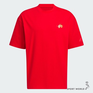 Adidas 短袖上衣 男裝 CNY 新年 龍年 棉 紅【運動世界】JE6105