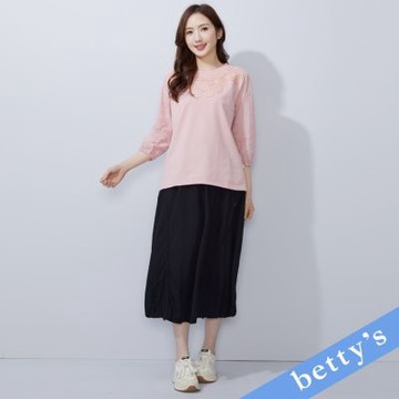 betty’s貝蒂思　裙擺抽繩拼接休閒長裙(黑色)