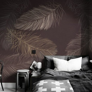 星月羽毛北歐風格壁紙客廳餐廳墻紙臥室定制無縫墻布電視背景壁畫