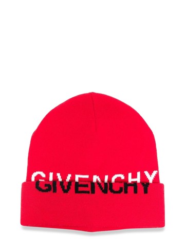 givenchy knitted hat givenchy "split" jacquard pattern on hat and turn-up edge.