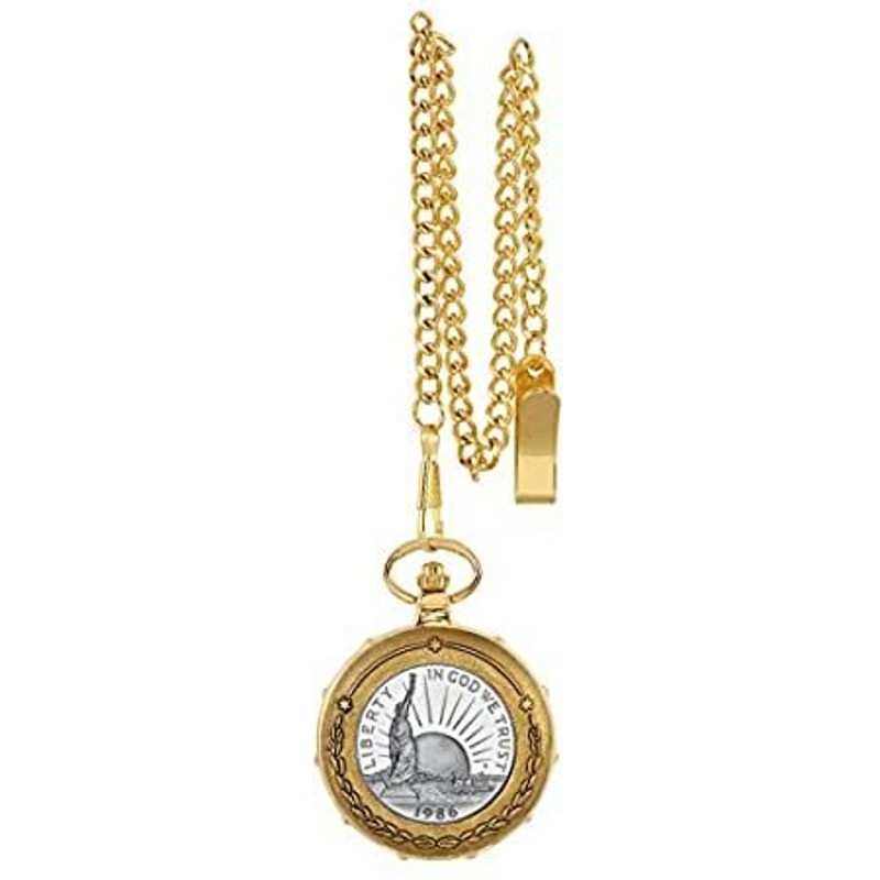 自由の女神記念Half Dollar Goldtone Train Pocket Watch with