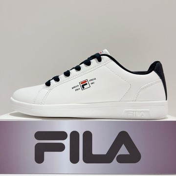 FILA 男生 白黑色 皮革 小白鞋 板鞋 運動 休閒鞋 1-C336A-100