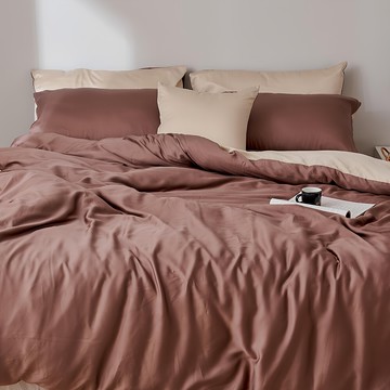 戀家小舖 60支素色天絲 雙人被套 永恆系列 台灣在地製造 摩卡杏 吸濕透氣  6 x 7尺