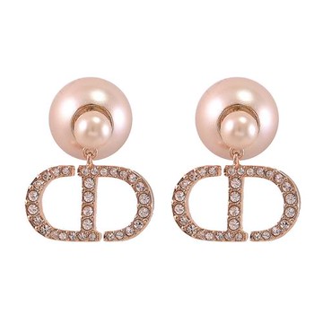 Christian Dior Tribales 粉樹脂珍珠水鑽CD吊墜標誌耳環.玫瑰金