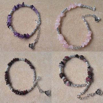 天然黃晶碧璽粉晶石榴石黃水晶螢石橄欖石紫水晶碎花腳鏈腳環