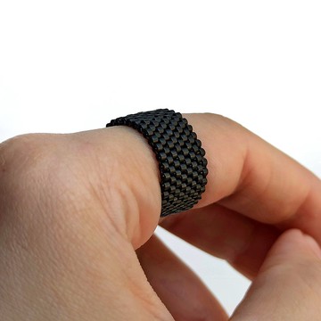 霧面黑珠戒指│手工飾品│寬版串珠戒指│彈性編織戒指