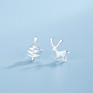 925純銀小鹿耳釘女新款潮兒童可愛耳環圣誕樹不對稱主題耳飾