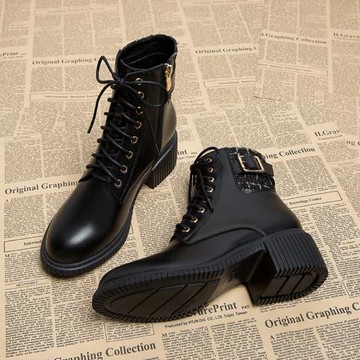 真皮小香風短靴女2024春秋單靴超火炸街高跟冬季瘦瘦甜酷風馬丁靴