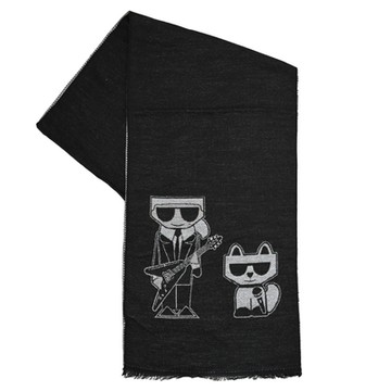 KARL LAGERFELD 老佛爺貓咪長型圍巾/披肩(黑)