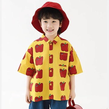 TONGMO - 純棉翻領短袖襯衫-紅椒-黃色