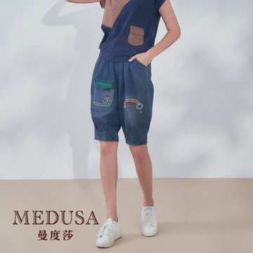 現貨【MEDUSA 曼度莎】I Care 彩虹掉檔牛仔短褲（M-L）｜女短褲 牛仔短褲 鬆緊腰頭