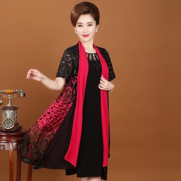 高貴夏裝高檔女裝外套媽媽繡花披肩中老年40-50歲大碼短袖外披