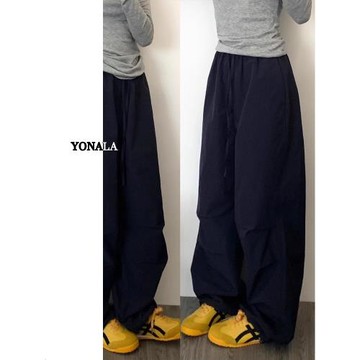 美式復古速干工裝褲女款冬季大碼胖mm休閑拖地闊腿降落傘運動褲子