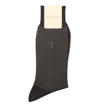 TRUSSARDI 棉質滿版鎖鍊織紋紳士襪-灰黑