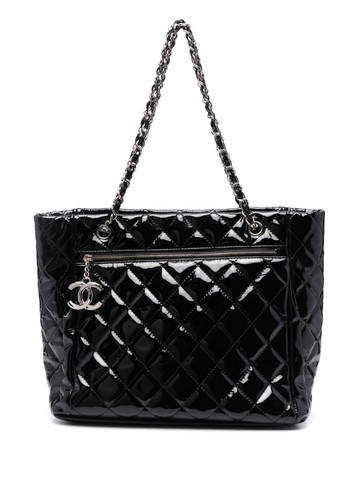 CHANEL Pre-Owned - 2009-2010 diamond-quilted tote bag - women - Patent Calf Leather - One Size - Black