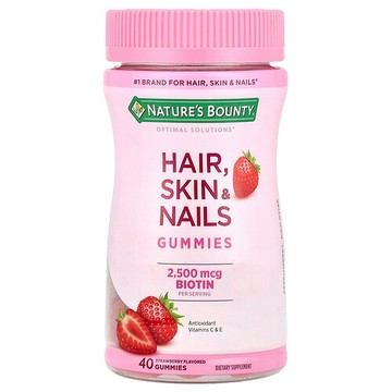 Nature's Bounty, Optimal Solutions®，頭髮、皮膚和指甲，草莓味，40 粒軟糖
