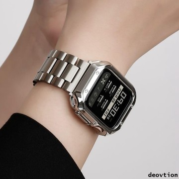 套裝 不鏽鋼金屬錶帶+鎧甲保護殼 適用於 Apple Watch ultra 9 8 7 6 5 SE 41/45mm
