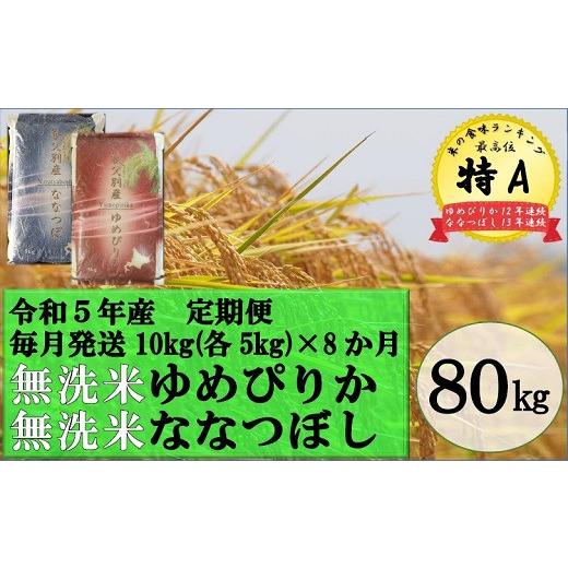 ふるさと納税 北海道 秩父別町 令和5年産 無洗米ななつぼし＆無洗米ゆめぴりか定期便80kg(毎月10kg(各5kg)×8か月)