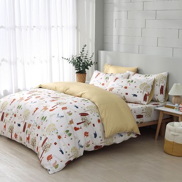 鴻宇 100%精梳棉 美國棉 呼嚕森林 米 雙人特大四件式薄被套床包組