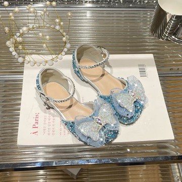 女童公主鞋夏季兒童皮鞋表演出愛莎水晶鞋軟底小女孩夏款包頭涼鞋