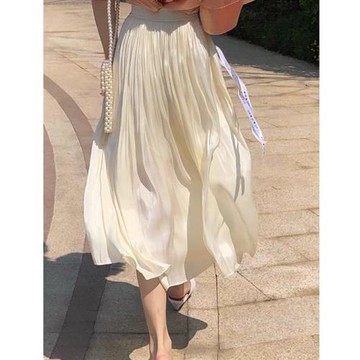 【米蘭精品】半身裙長裙-流光高腰百褶傘裙女裙子4色74km56