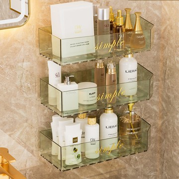 壁掛置物層架衛生間壁掛置物架免打孔輕奢浴室墻面收納盒洗漱臺化妝品收納架子吊掛置物層架