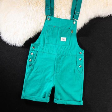 ins潮流連體工裝吊帶褲男夏季寬松直筒休閑短褲男女青少年背帶褲