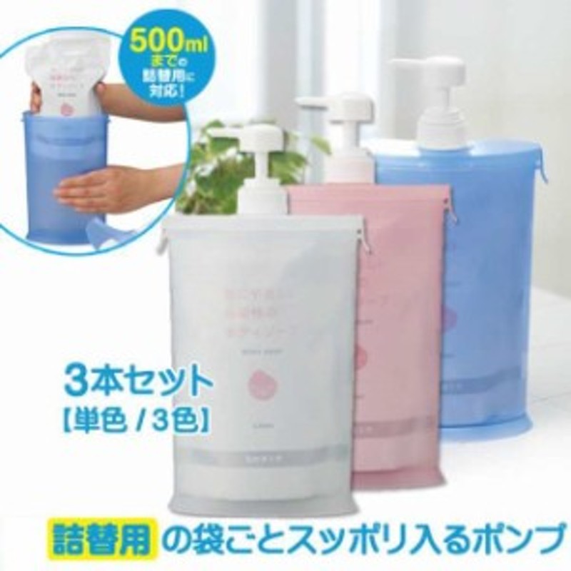 シャンプー詰め替え容器【送料無料☆即納】スリムna詰替用お手軽ポンプ 3本セットシャンプーの 詰め替えそのまま 袋ごと使える!!  LINEショッピング