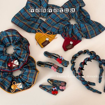 两件9.9折🔥臺灣出貨🔥可開發票✅紅藍黃色格紋布藝櫻桃髮夾盤發鴨嘴夾清新甜美劉海側邊夾髮箍髮飾