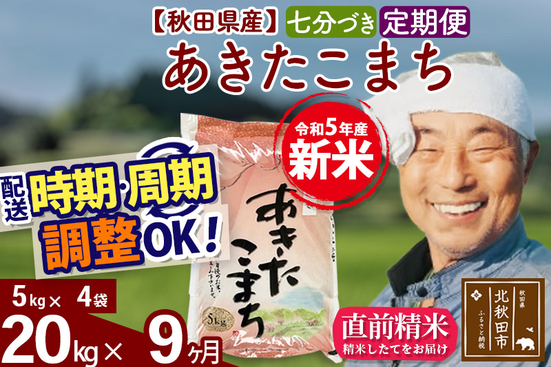 《定期便9ヶ月》＜新米＞秋田県産 あきたこまち 20kg(5kg小分け袋) 令和5年産 配送時期選べる 隔月お届けOK お米 おおもり|oomr-40809