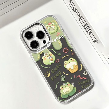 奶油可愛青蛙 趣味手機殼 適用iPhone16 15 14 13 12 11 promax i16防摔手機殼 鏡面手機殼