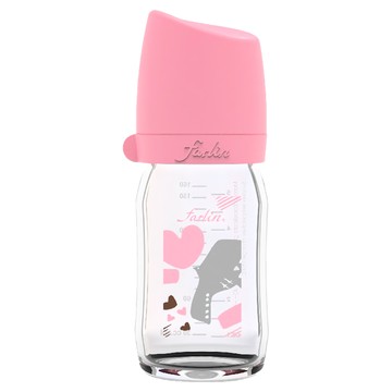 FARLIN 城市心旅行 寬口玻璃奶瓶 耐用易清洗 橢圓瓶身設計 防滾動 搭配防滑顆粒 瓶身更穩固  愛的傳遞  160ml  1個