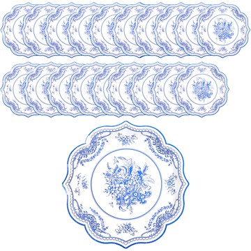 藍色花卉一次性紙盤 31公分  20入  1組